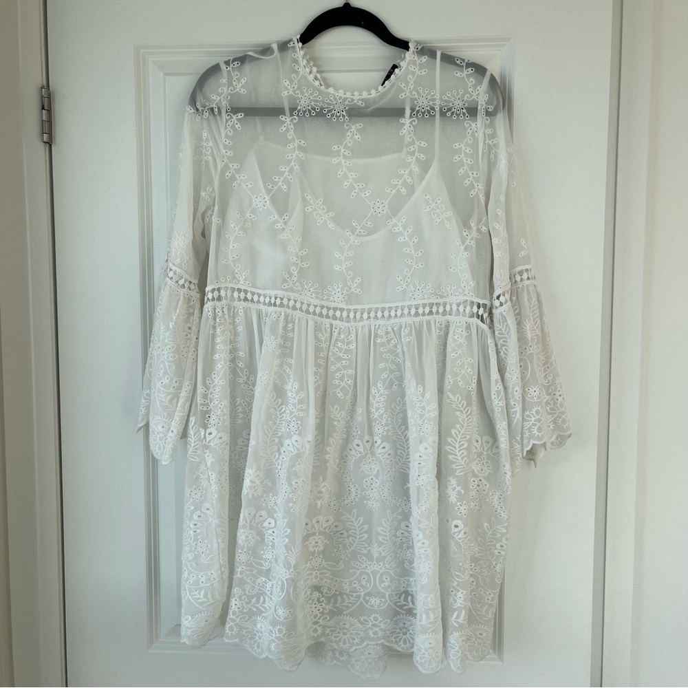 Zara Long Sleeve White Lace Dress
